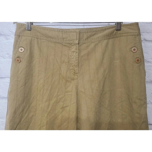 J. Jill Capri Pants Women's Size 14 Sand Tan Wide Leg Pinstripe Cropped - Picture 3 of 5